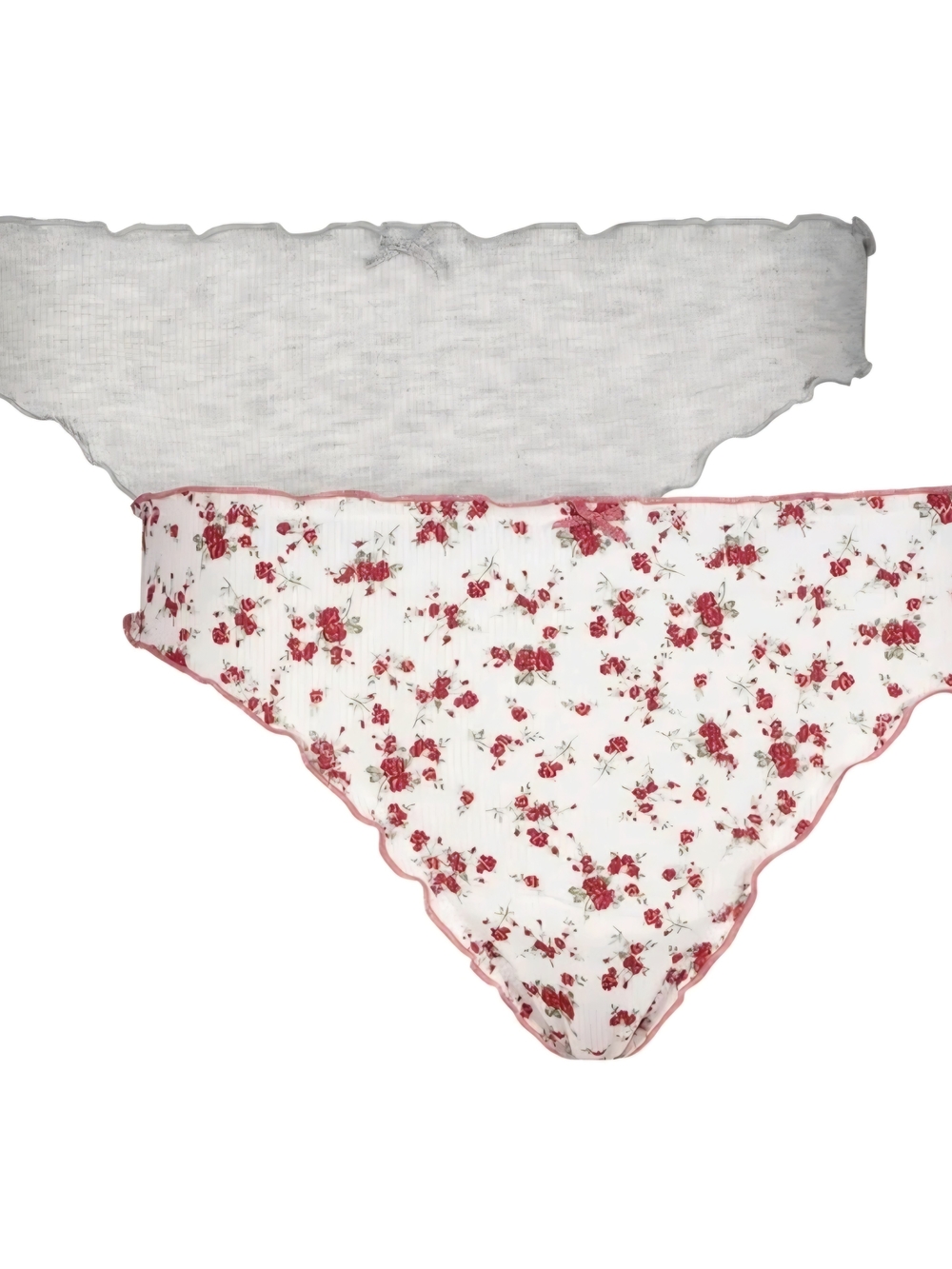 Womens 2-Pack Cotton Floral & Heather Bikini Briefs - White and Light Gray